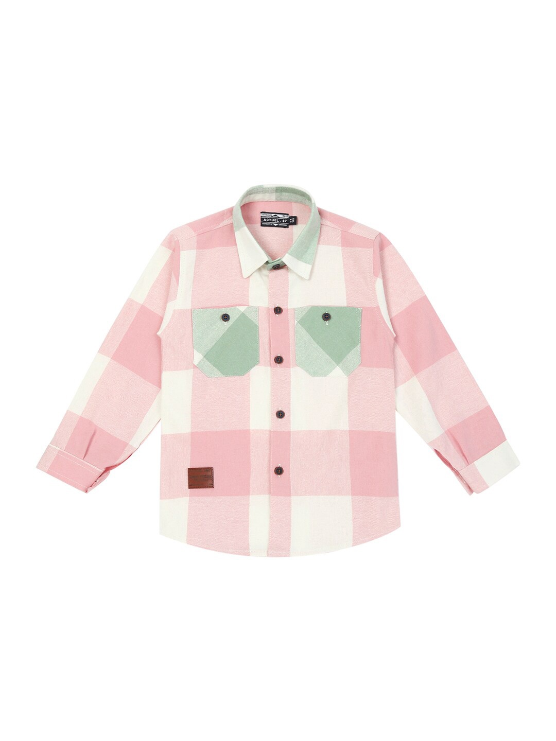 

Actuel Boys Spread Collar Long Sleeves Cotton Regular Fit Checked Casual Shirt, Green