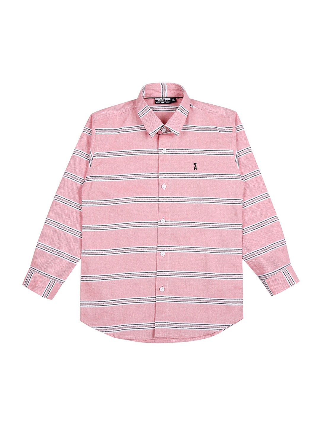 

Actuel Boys Spread Collar Long Sleeves Horizontal Stripes Regular Fit Cotton Casual Shirt, Pink