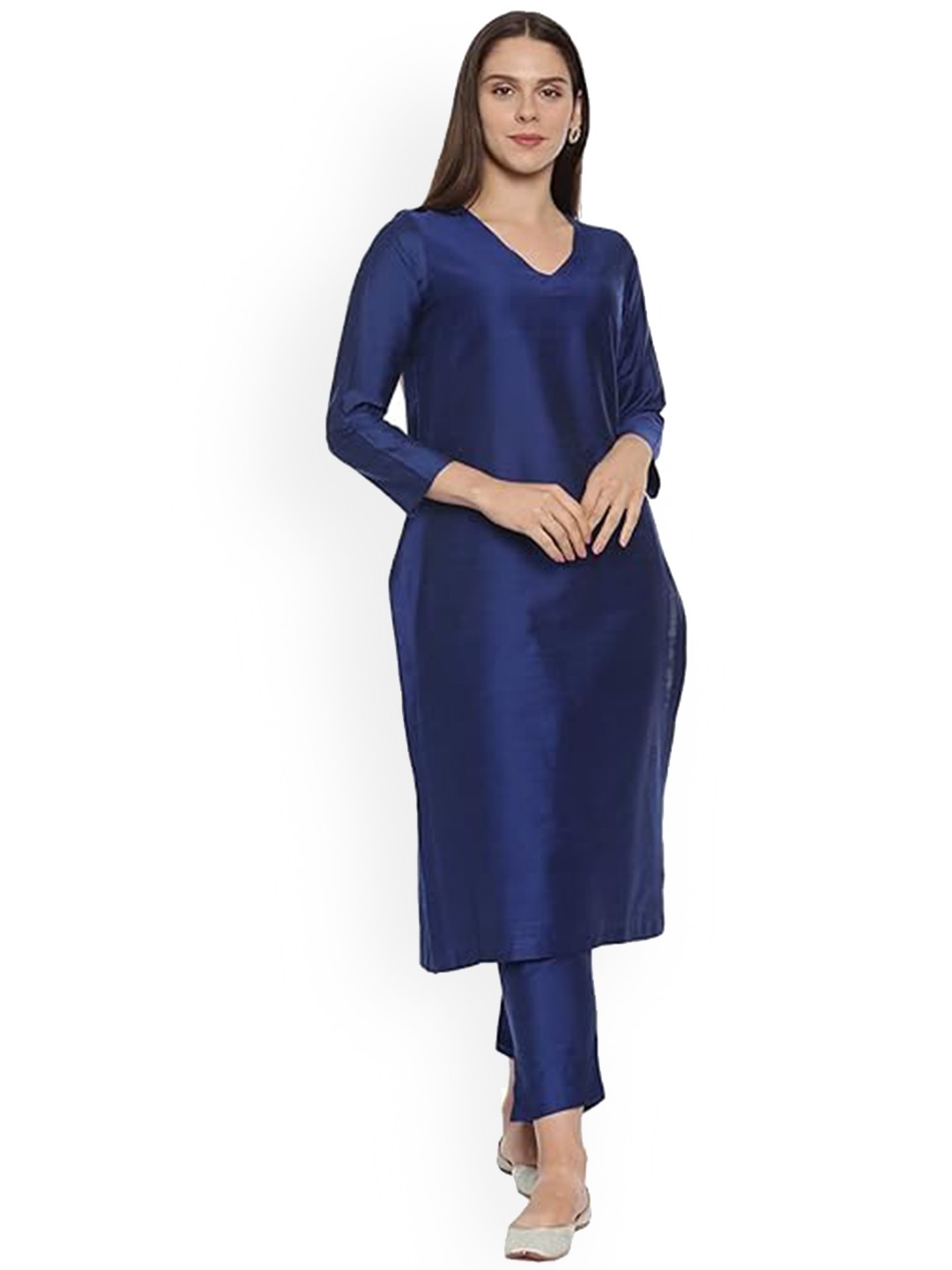 

CHANDERKASH Women Regular Pure Cotton Kurta with Trousers, Blue