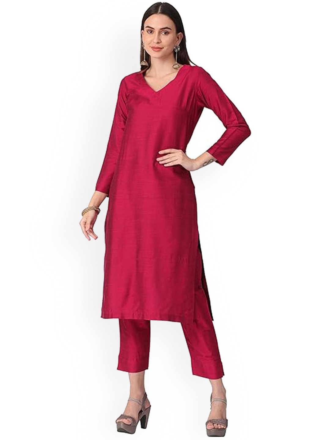 

CHANDERKASH Women Regular Pure Cotton Kurti with Trousers, Pink