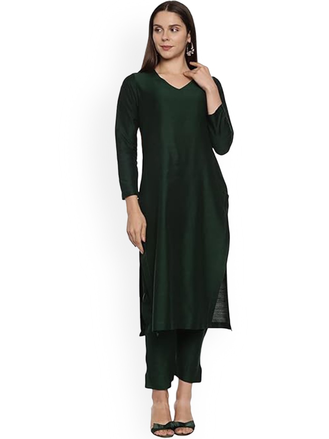 

CHANDERKASH Women Regular Pure Cotton Kurti with Trousers, Green