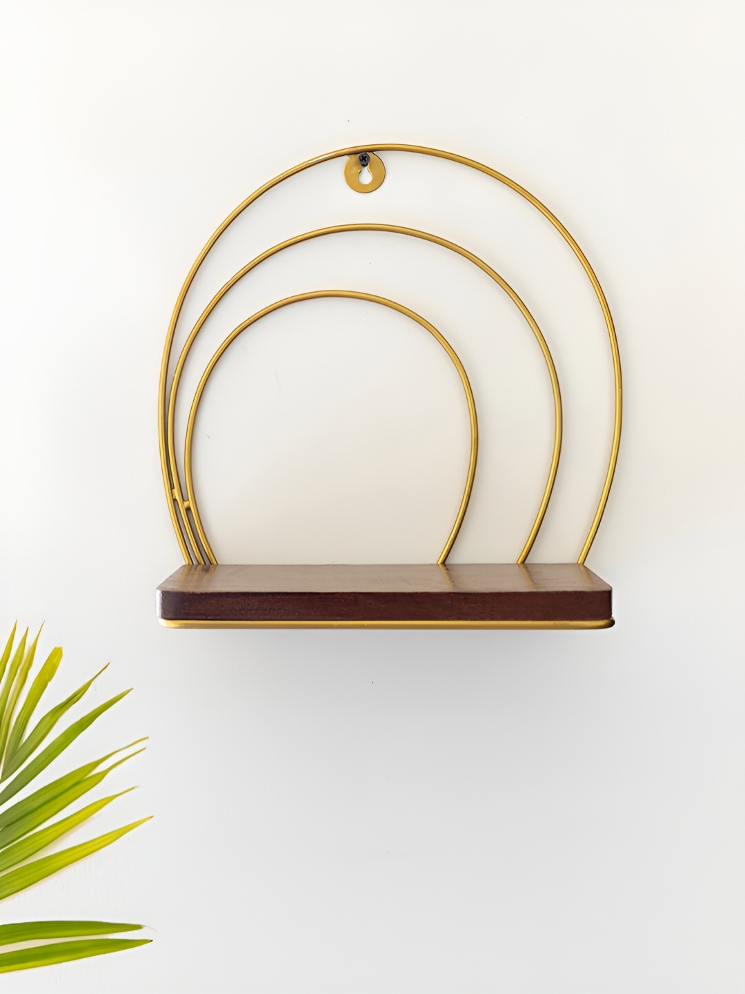 

ExclusiveLane Gold Toned Halo Floating Handcrafted Wall Shelf In Iron & Mango Wood