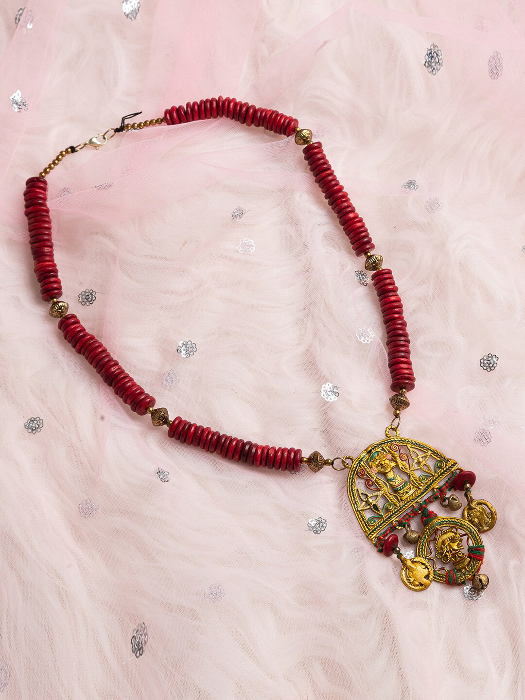 

ExclusiveLane Beaded Statement Tribal Necklace, Gold