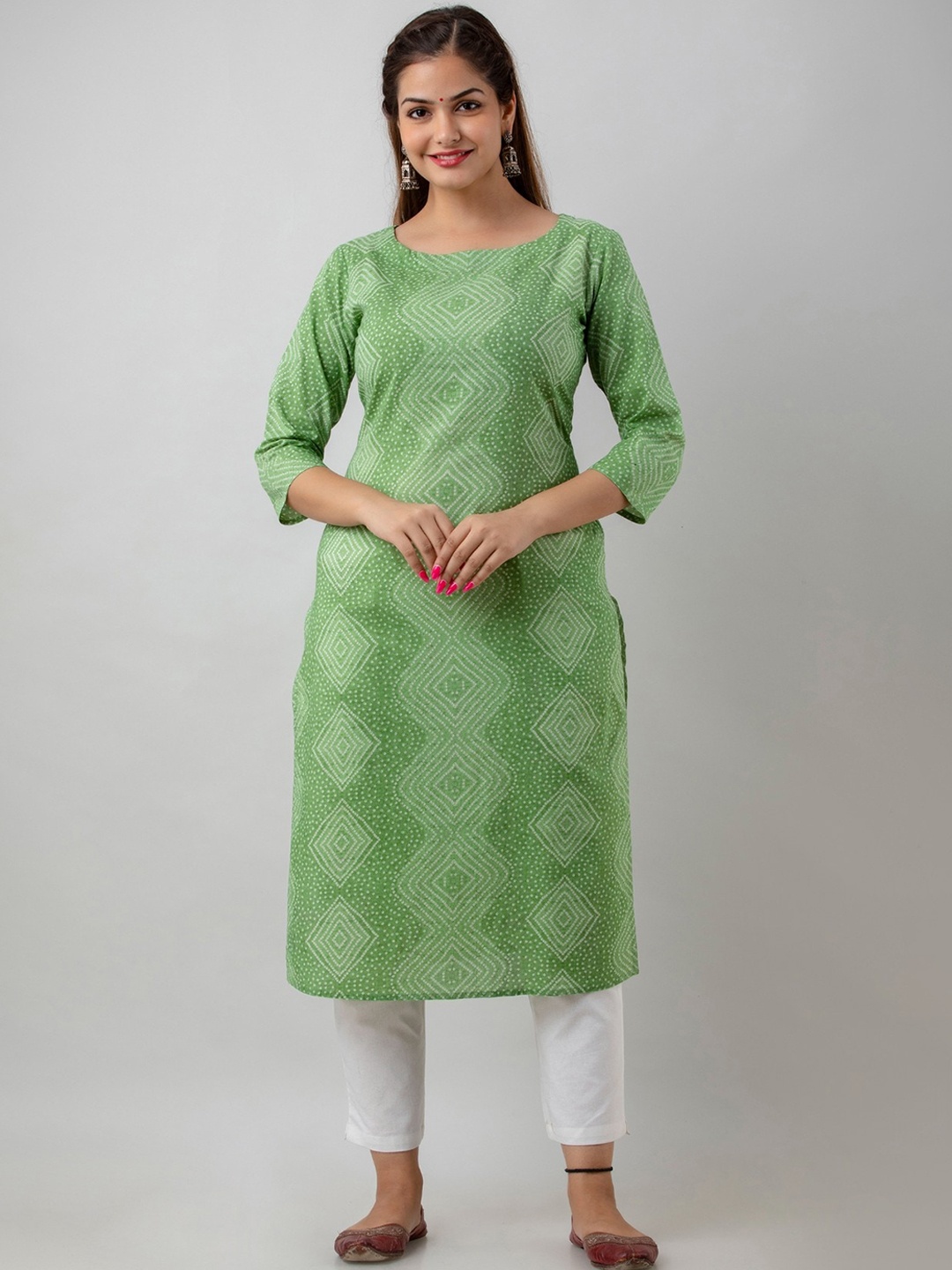 

BAIRAJ Printed Pure Cotton Straight Kurta, Green