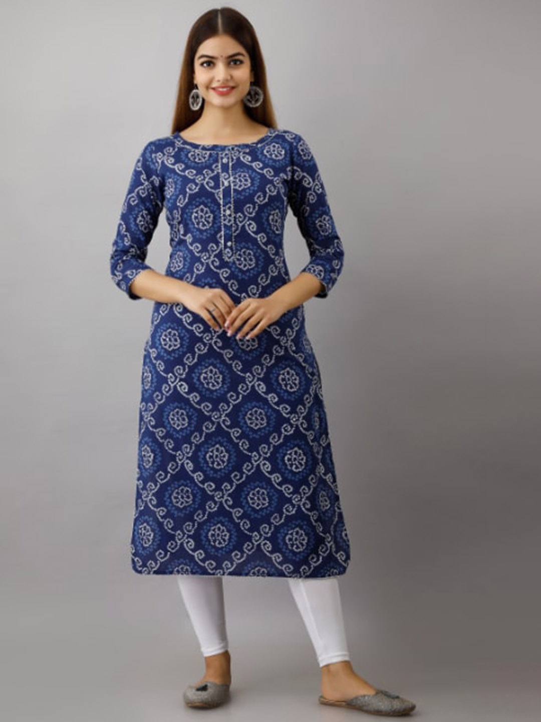 

BAIRAJ Floral Printed Pure Cotton Straight Kurta, Blue
