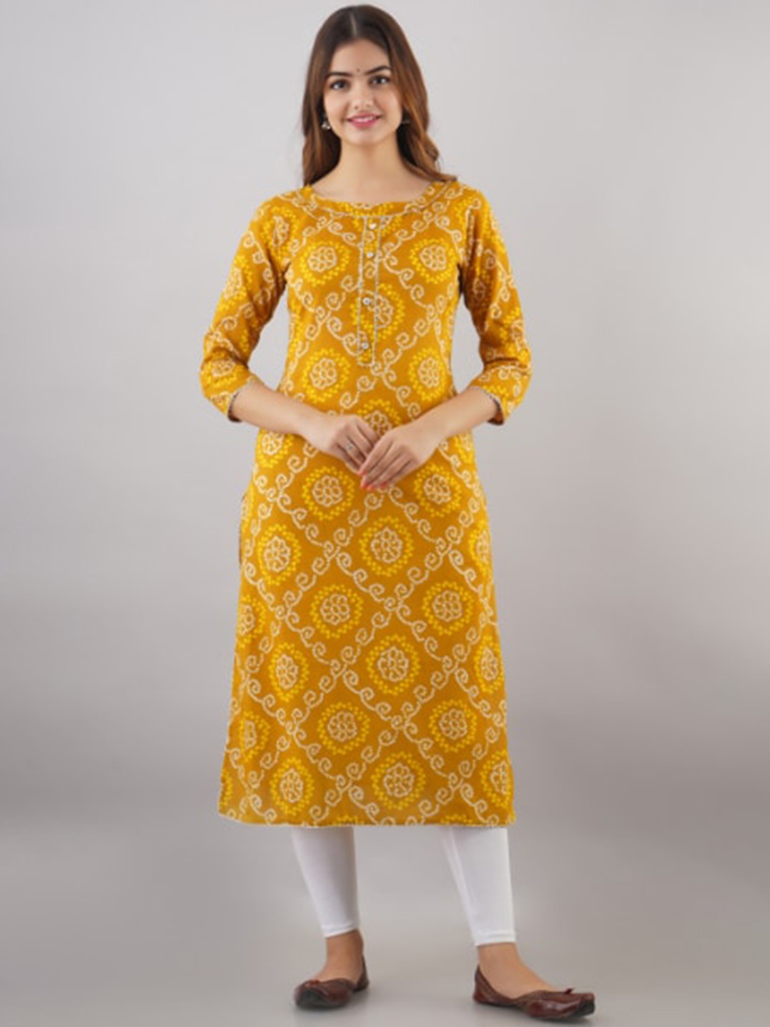 

BAIRAJ Floral Printed Pure Cotton Straight Kurta, Yellow