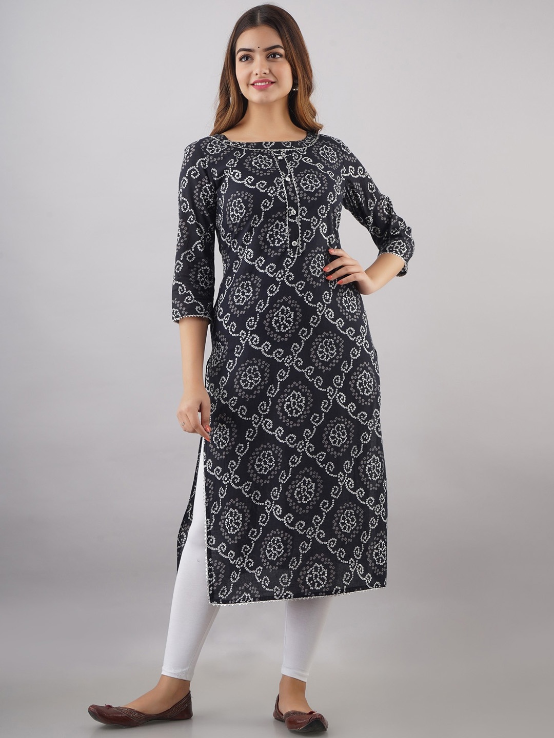 

BAIRAJ Paisley Printed Pure Cotton Straight Kurta, Black