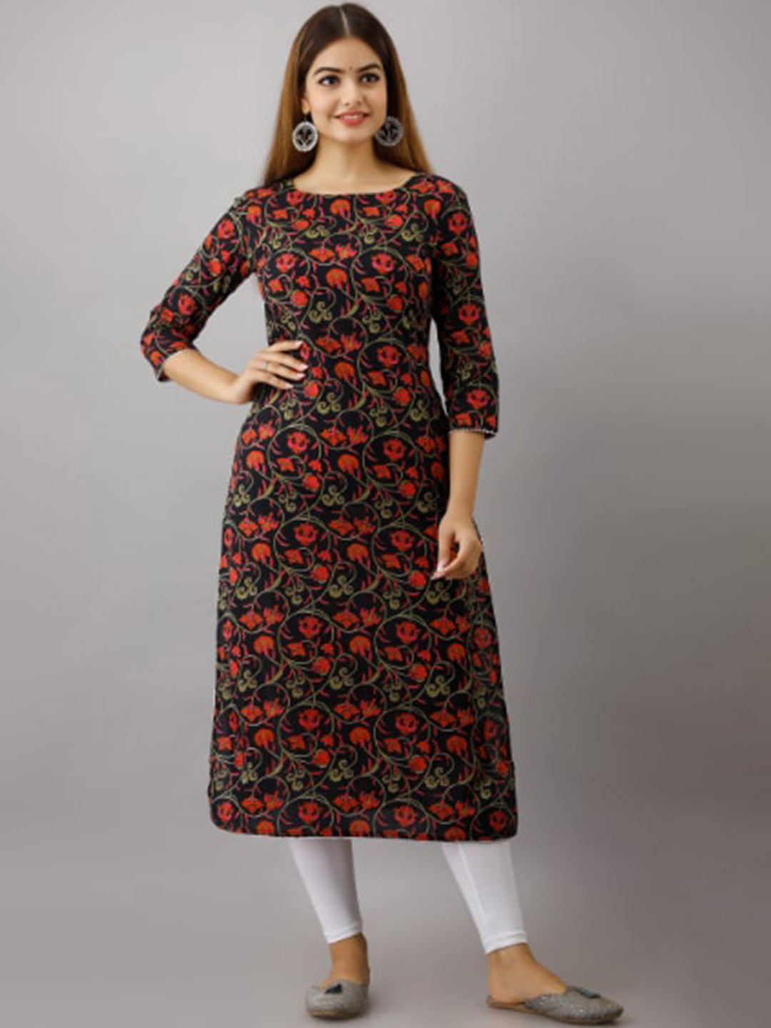 

BAIRAJ Printed Pure Cotton Straight Kurta, Black