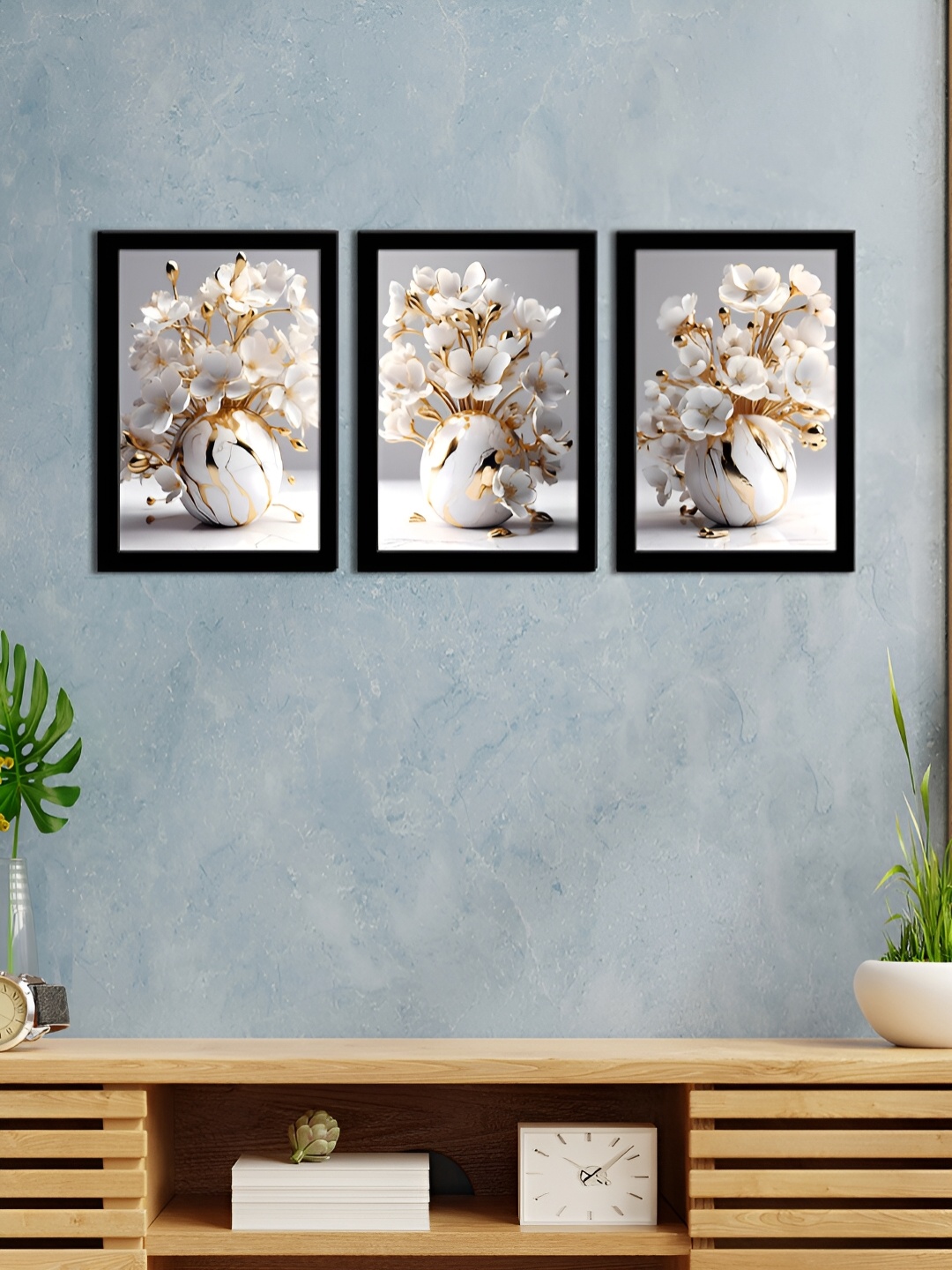 

WENS White & Gold-Toned 3 Pieces Synthetic Wooden Painting Wall Art