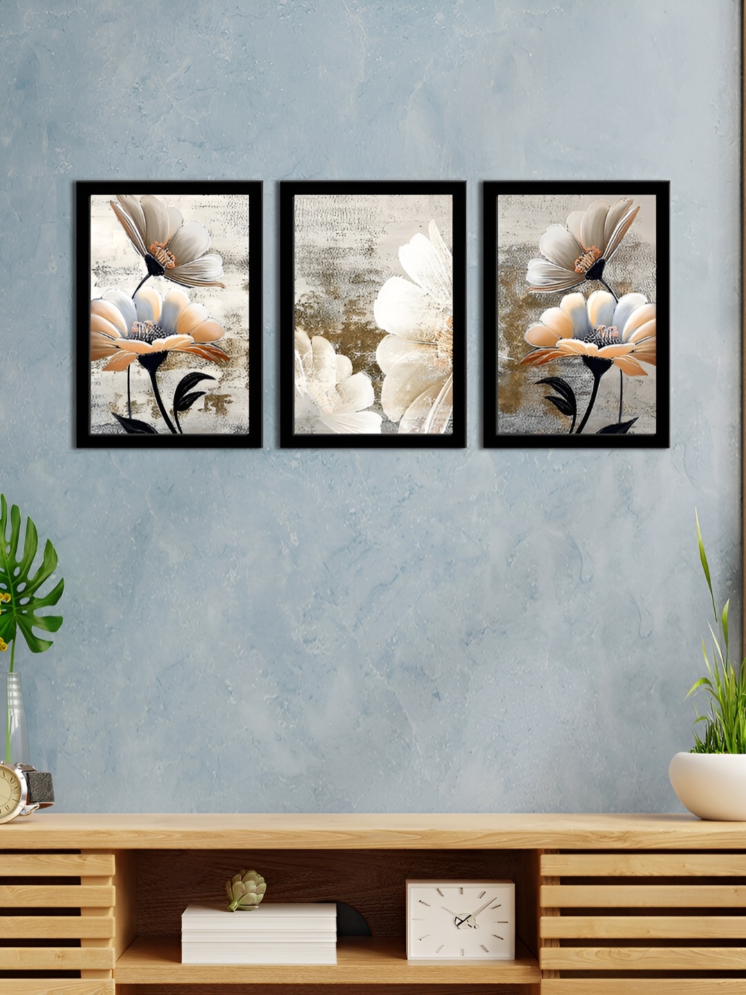 

WENS White & Grey 3 Pieces Synthetic Wooden Paintings Wall Art