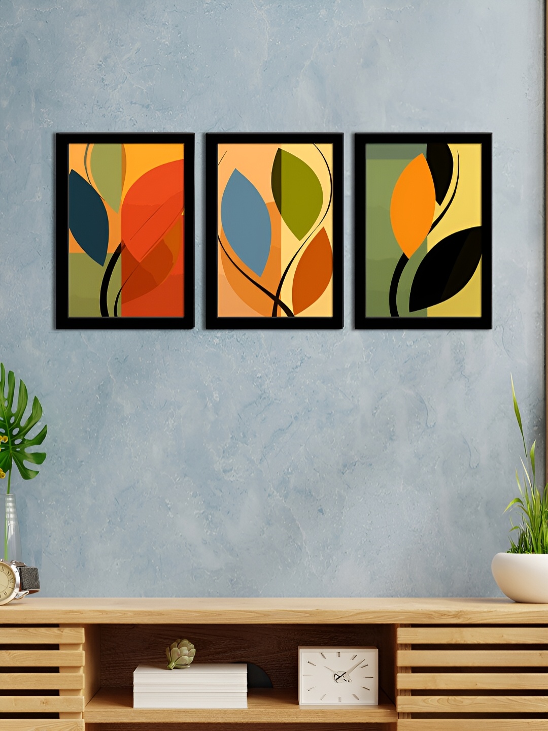 

WENS Black & Green 3 Pieces Synthetic Wooden Paintings Wall Art