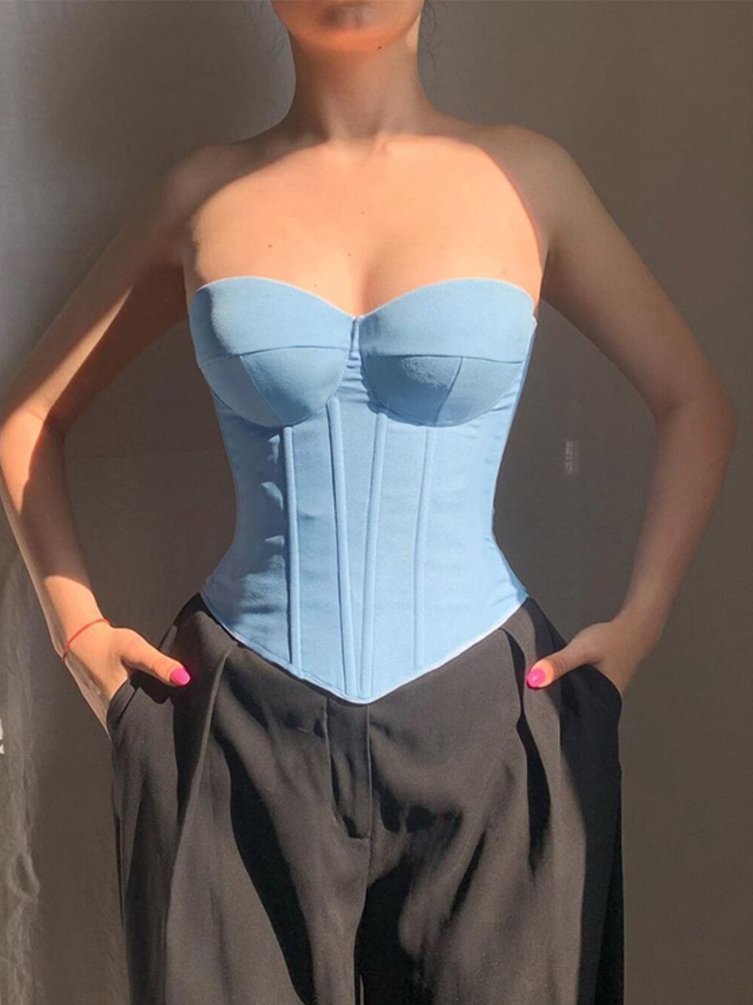 

Stylecast X KPOP Off Shoulder Sleeveless Tube Top, Blue