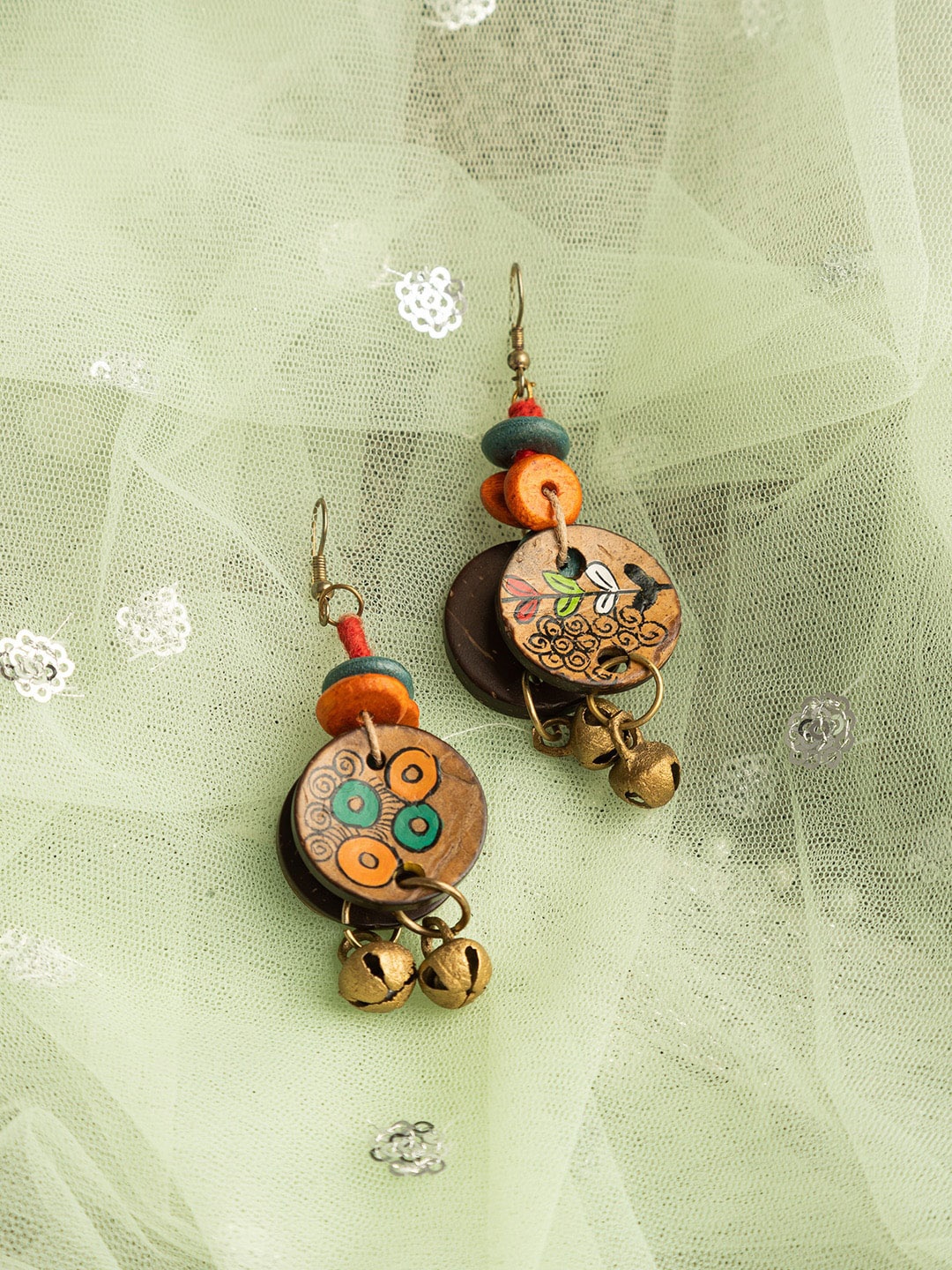 

ExclusiveLane Wood Beaded Circular Bohemian Drop Earrings, Brown