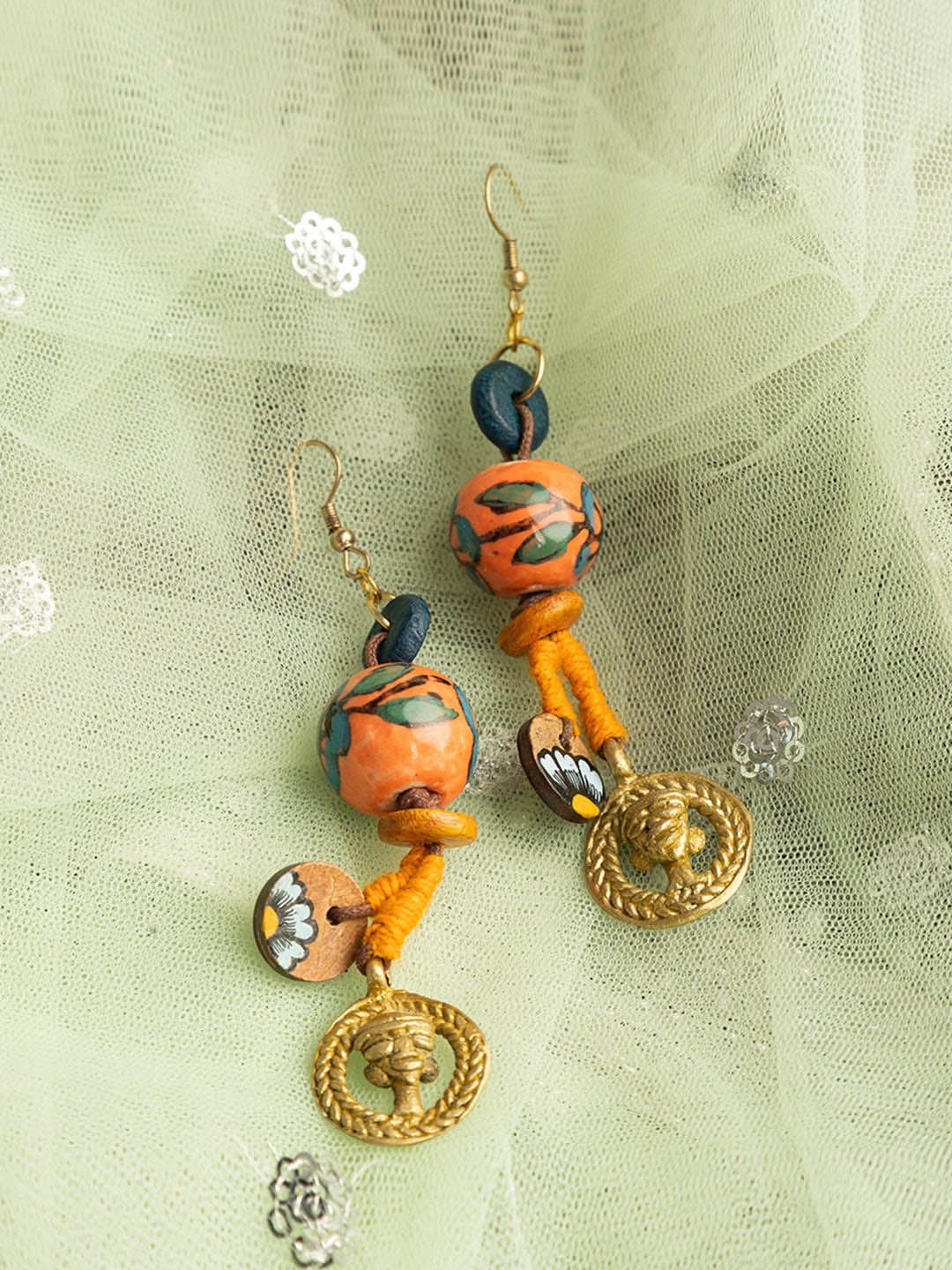 

ExclusiveLane Bohemian Beaded Hand Painted Quirky Drop Earrings, Orange