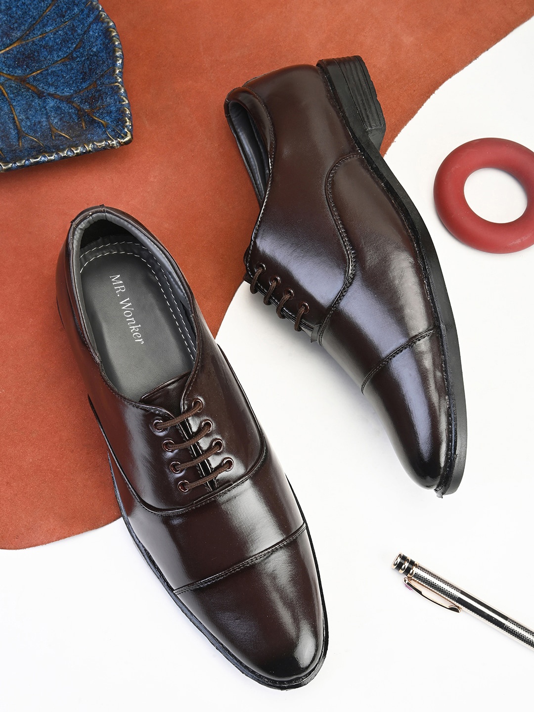 

mr.wonker Men Textured Formal Oxfords, Brown