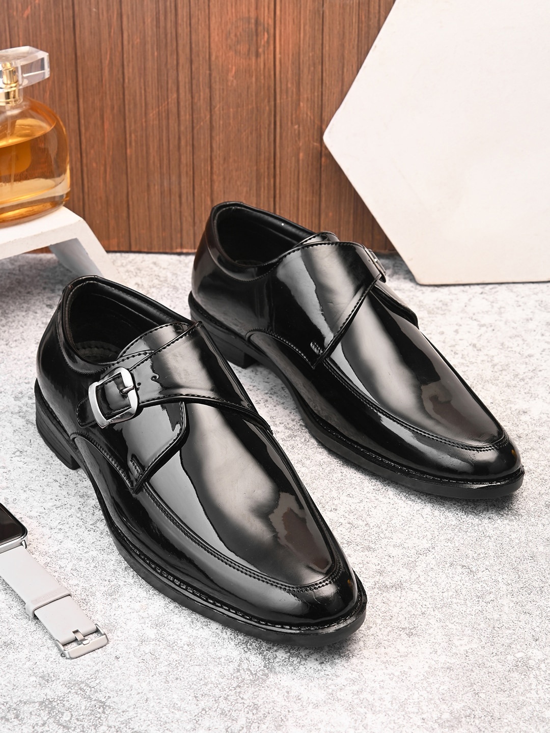 

mr.wonker Men Formal Monk Shoes, Black