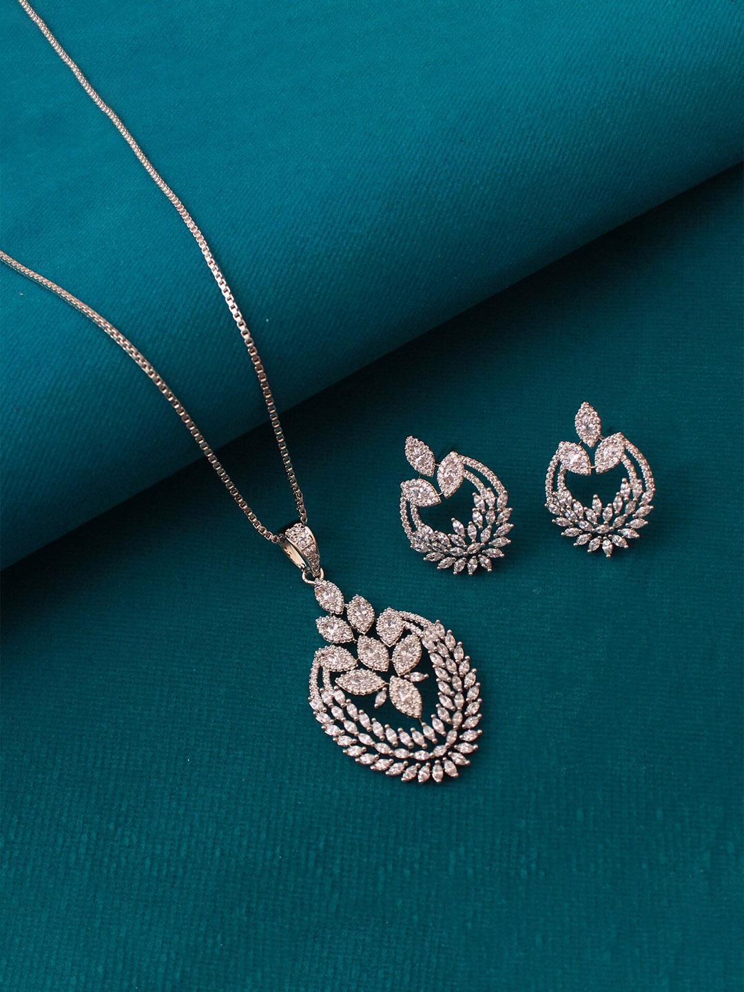 

Mirana Rhodium-Plated Cubic Zirconia Studded Jewellery Set, Silver