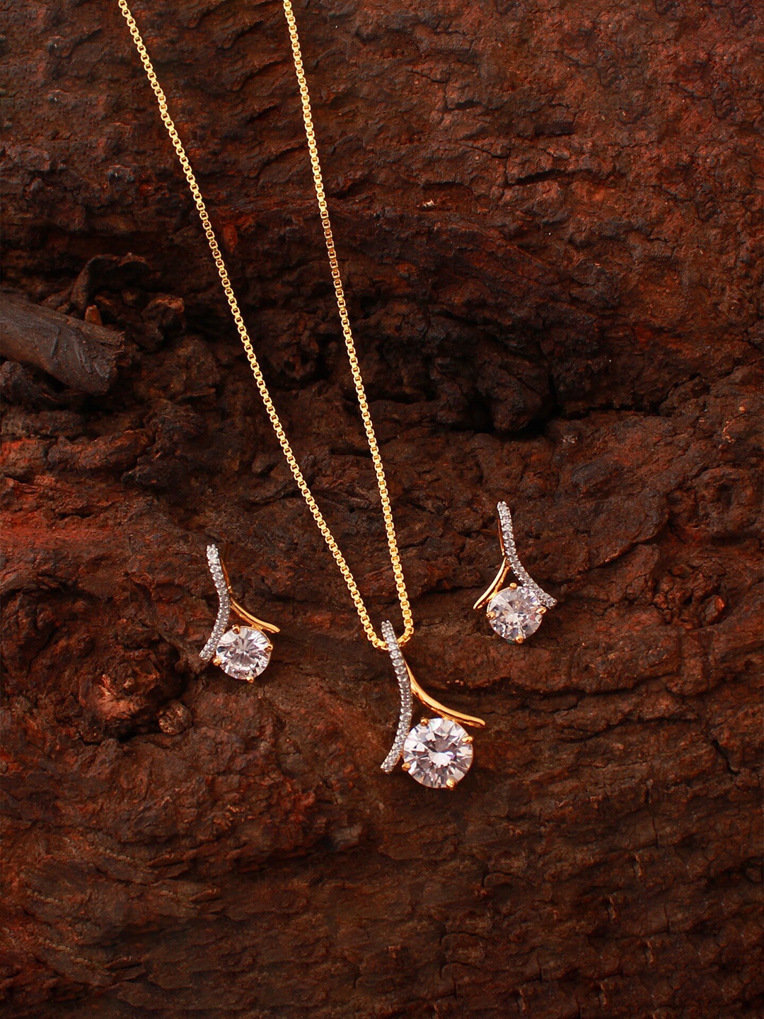 

Mirana Gold-Plated CZ Studded Necklace & Earrings