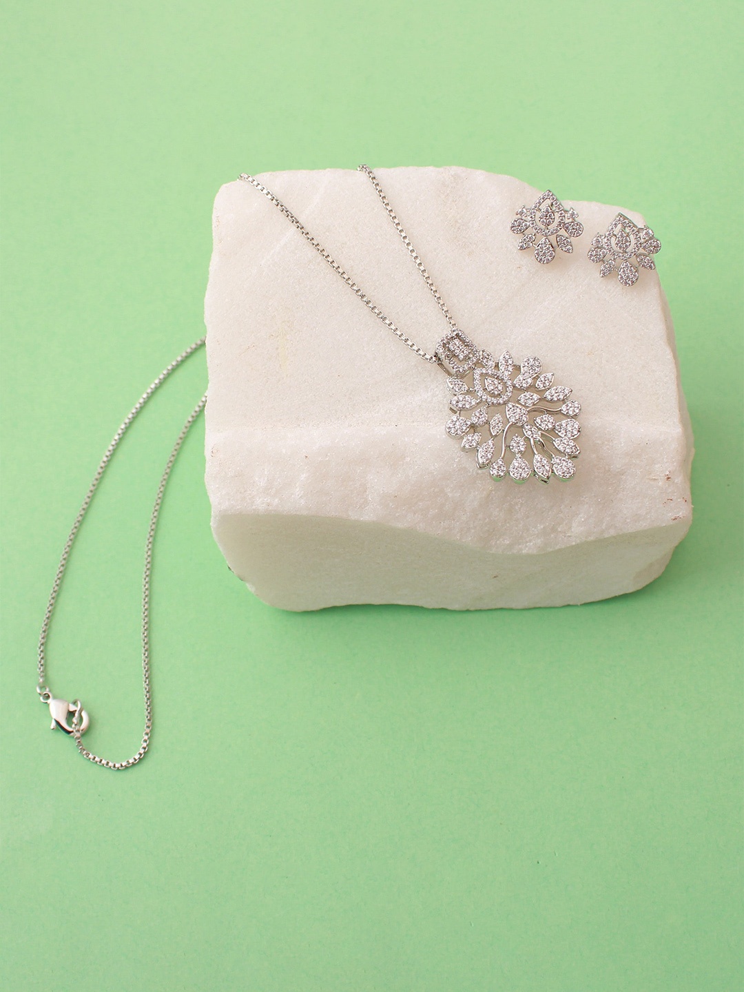 

Mirana Rhodium-Plated CZ Studded Jewellery Set, Silver