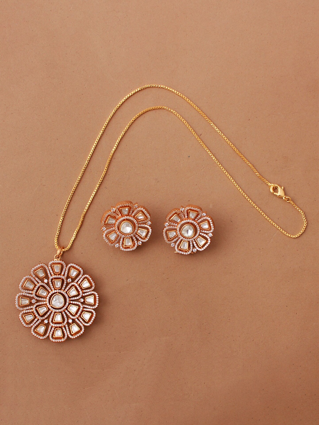 

Mirana Gold-Plated Cubic Zirconia Studded Pendant Set