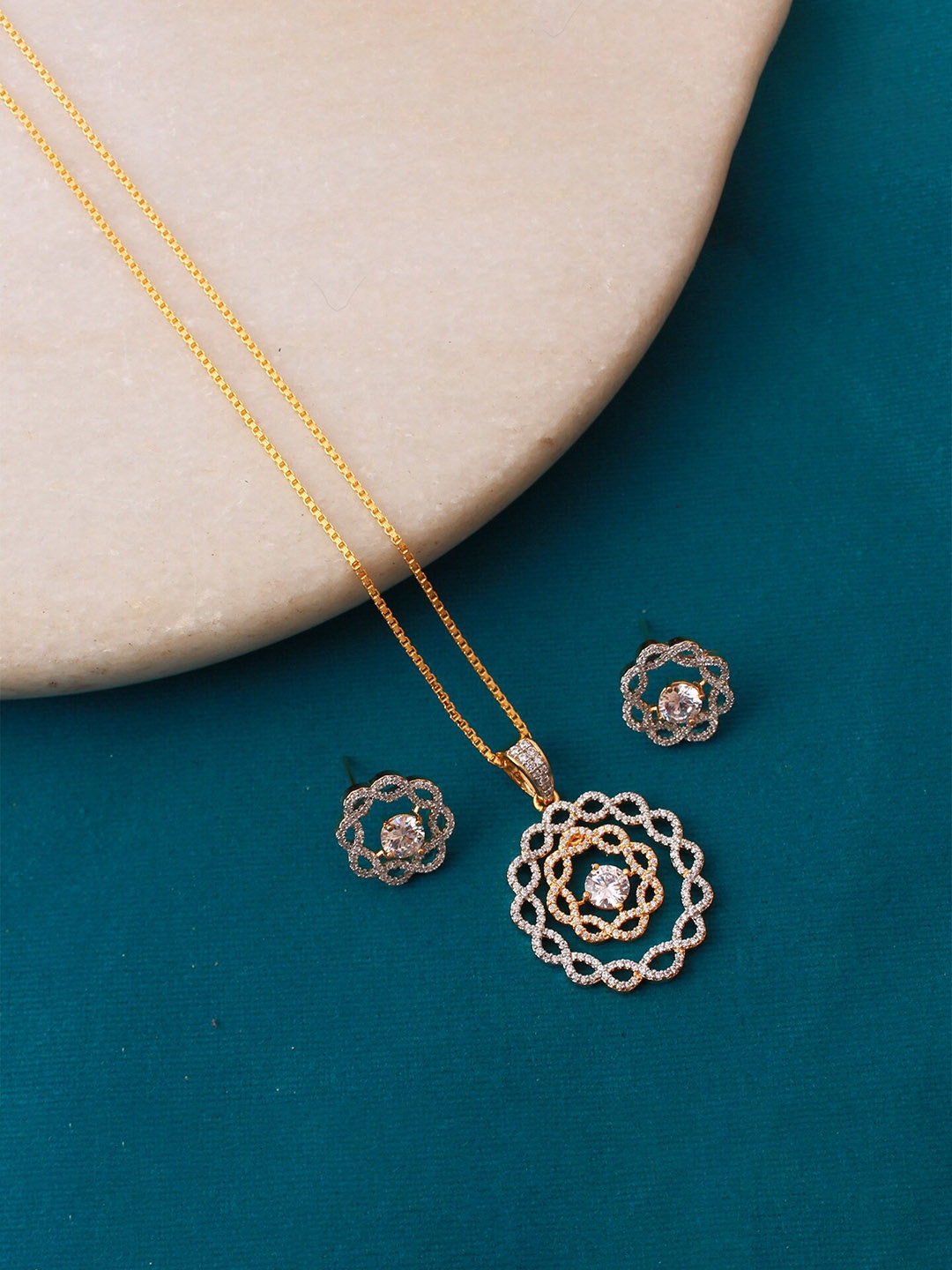 

Mirana Gold-Plated Cubic Zirconia Studded Pendant Set