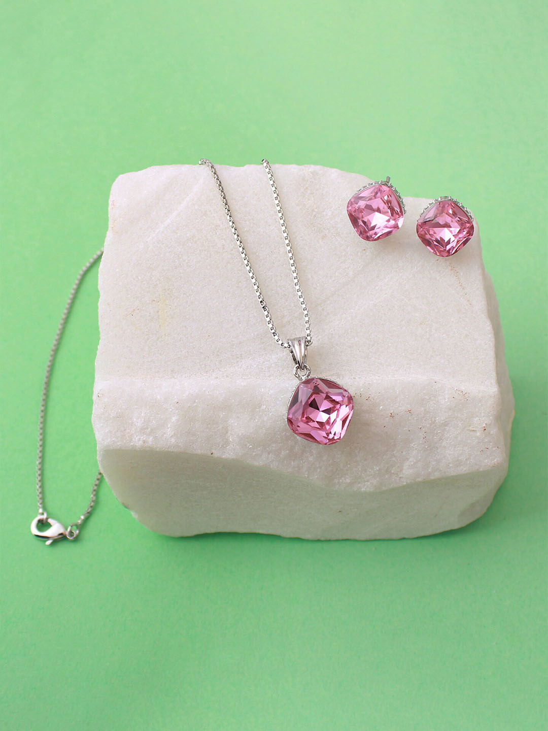 

Mirana Rhodium Plated Cubic Zirconia Studded Pendant Set, Silver