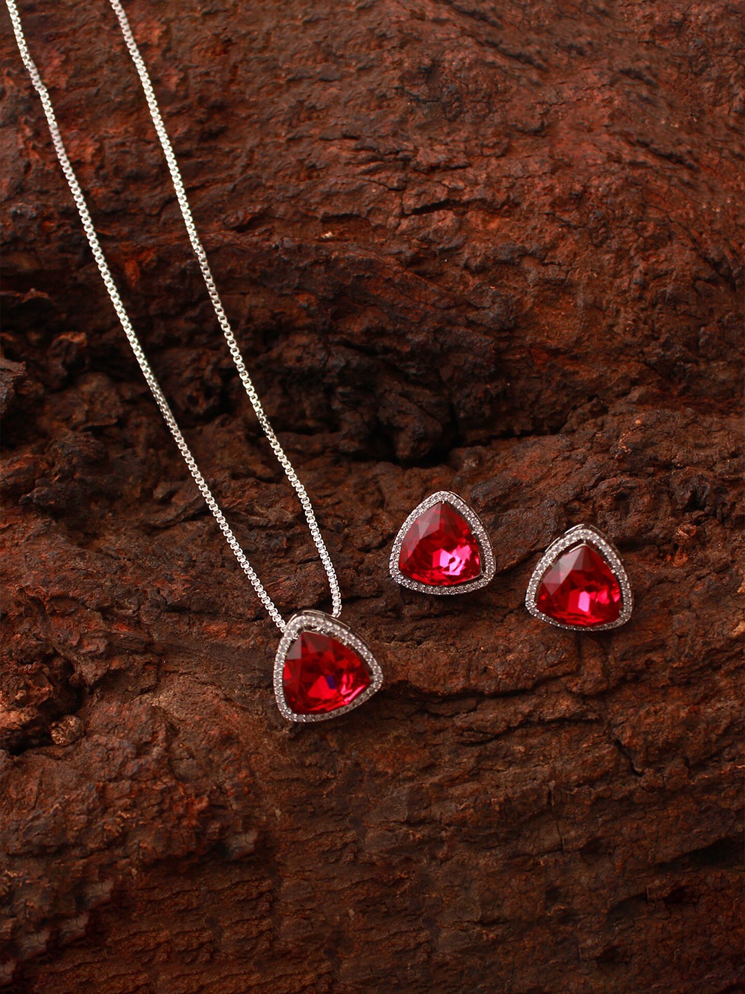 

Mirana Rhodium Plated Cubic Zirconia Studded Pendant Set, Silver