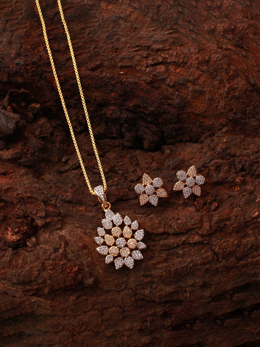 

Mirana Gold Plated Cubic Zirconia Studded Pendant Set