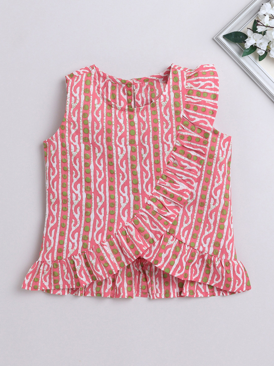 

The Magic Wand Girls Stripes Sleeveless Cotton Top, Coral