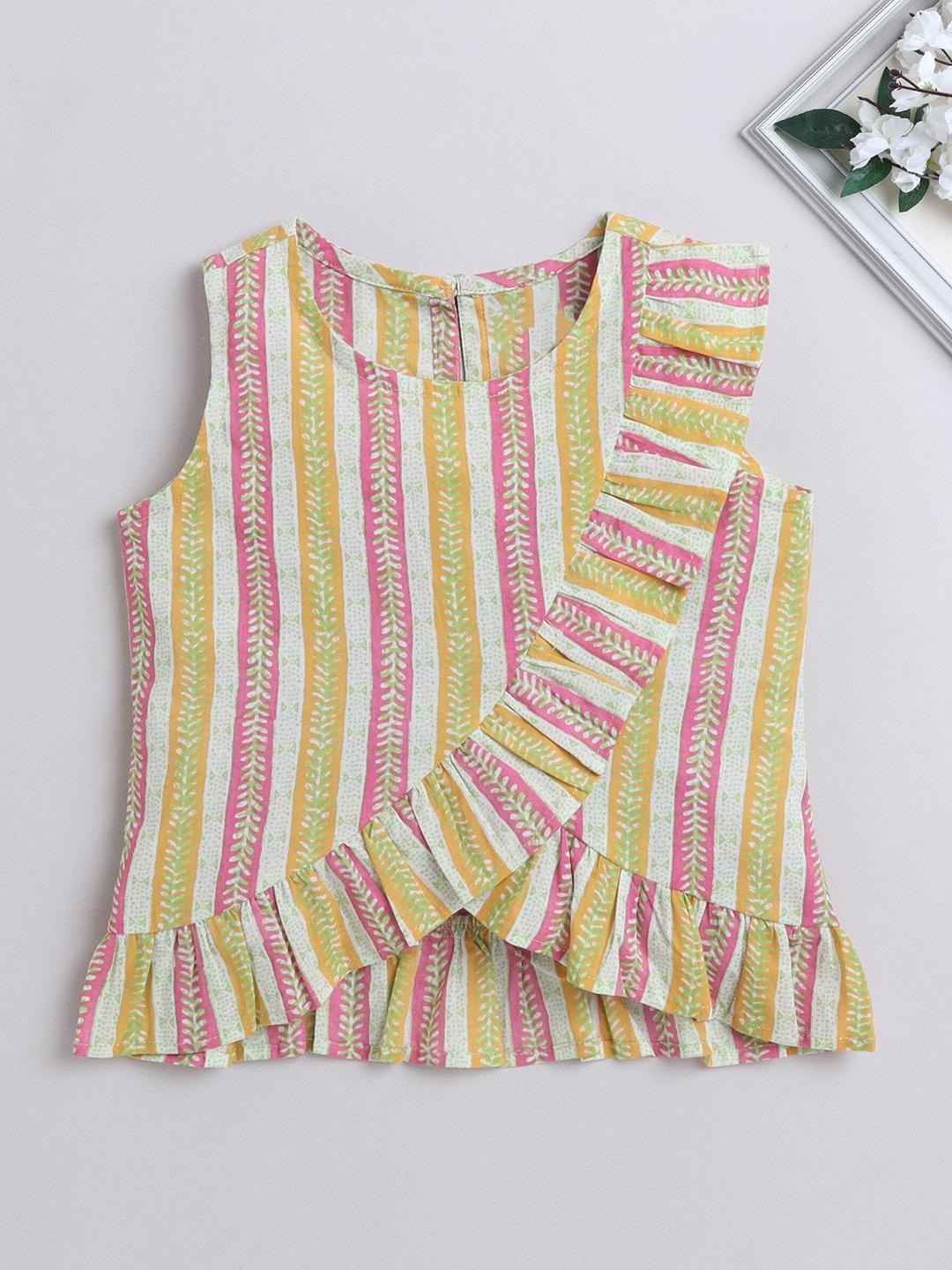 

The Magic Wand Girls Stripes Sleeveless Cotton Top, Yellow