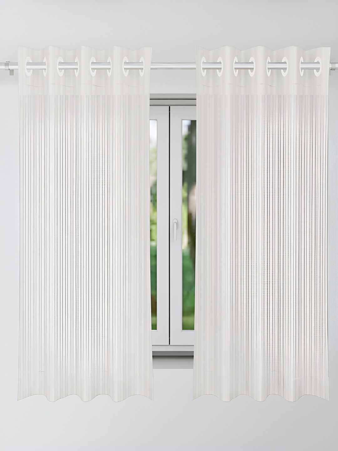 

Kuber Industries Cream-Coloured 2 Pieces Striped Eyelet Door Curtain