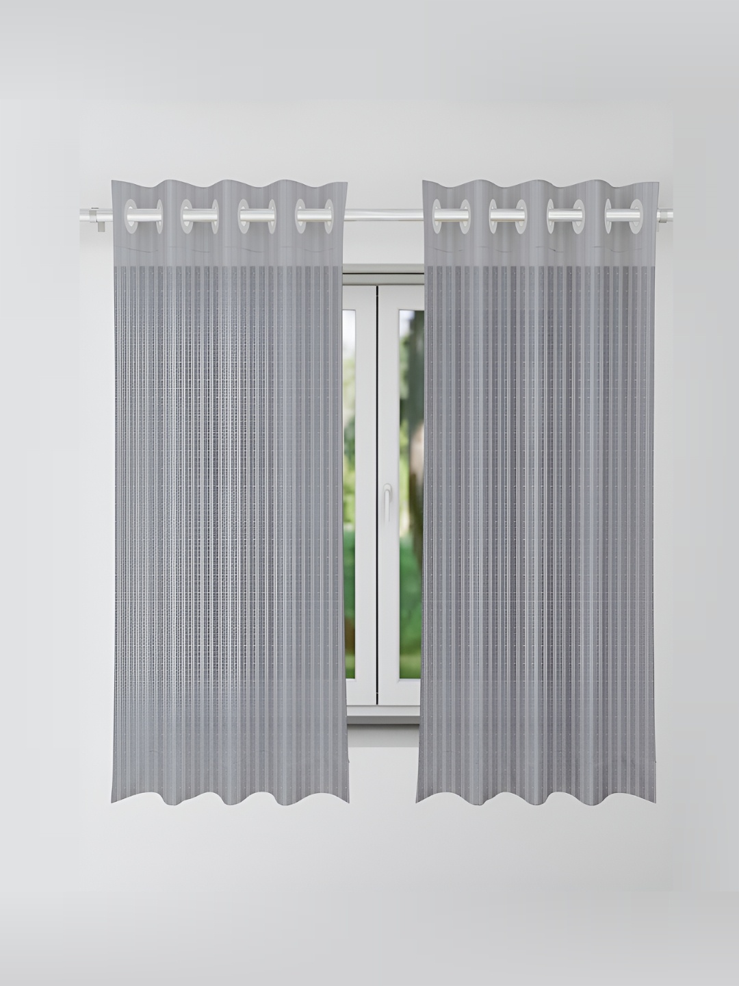 

Kuber Industries Grey 2 Pieces Striped Eyelet Door Curtain