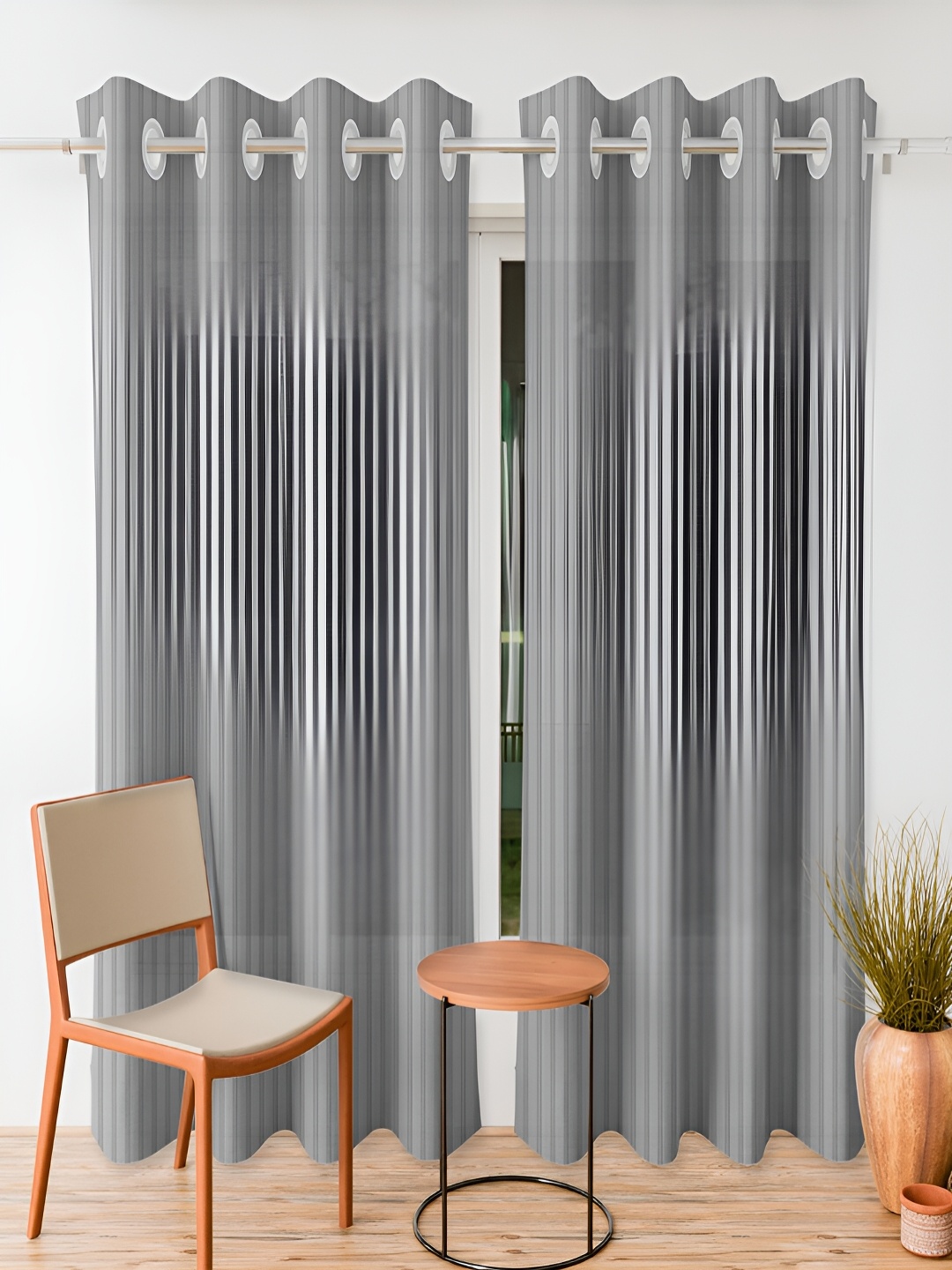 

Kuber Industries Grey 2 Pieces Striped Eyelet Door Curtain