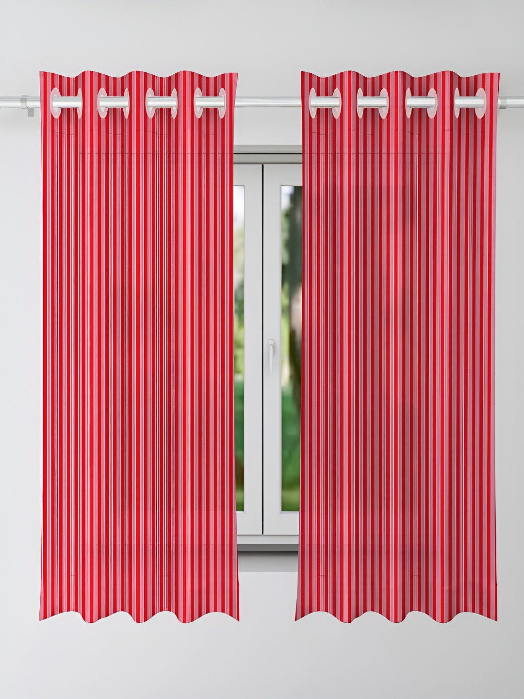 

Kuber Industries Maroon & Pink 2 Pieces Striped Window Curtains