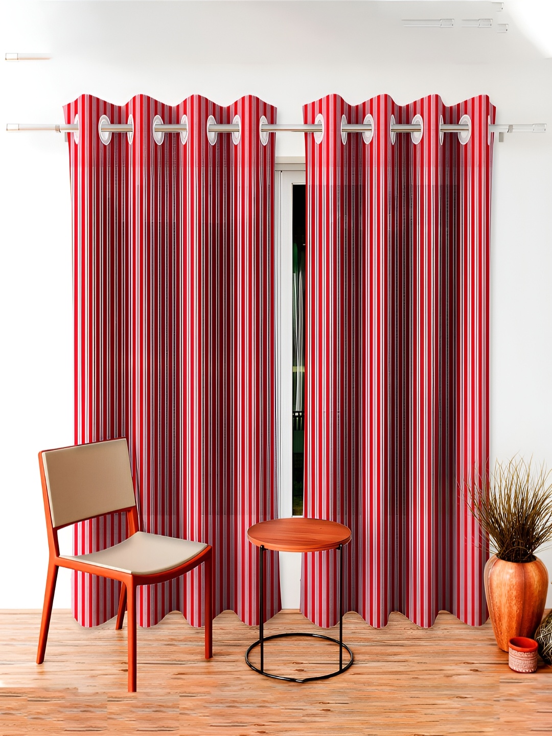 

Kuber Industries Maroon 2 Pieces Striped Door Curtains