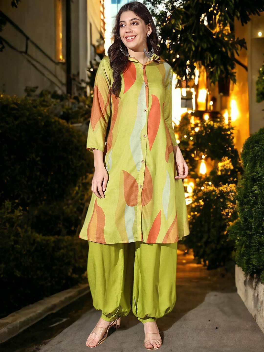 

MORLY Women Printed Regular Kurta with Salwar, Green