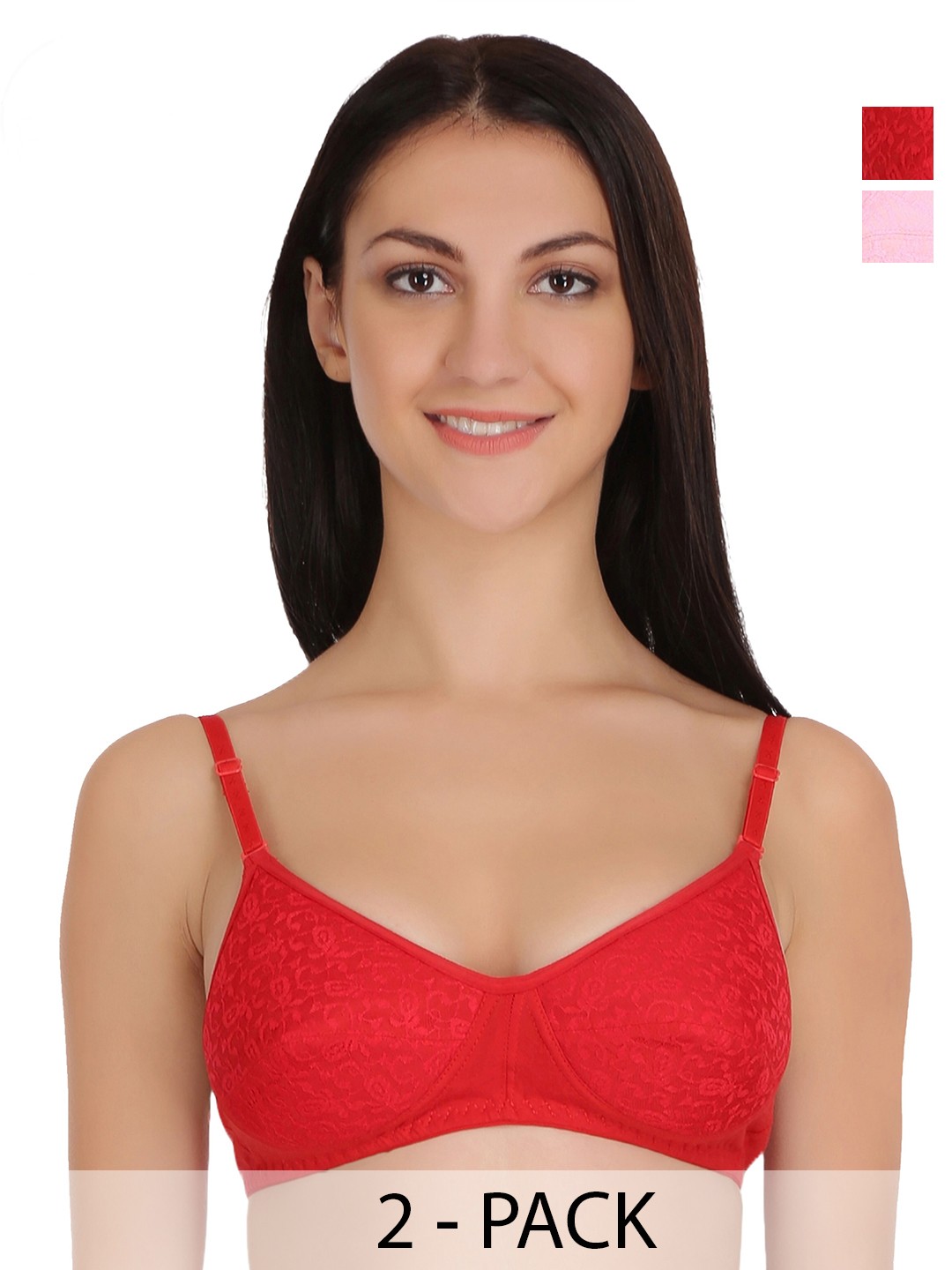 

SELFCARE Pack Of 2 Self Design Lightly Padded Cotton T-shirt Bra- All Day Comfort, Pink