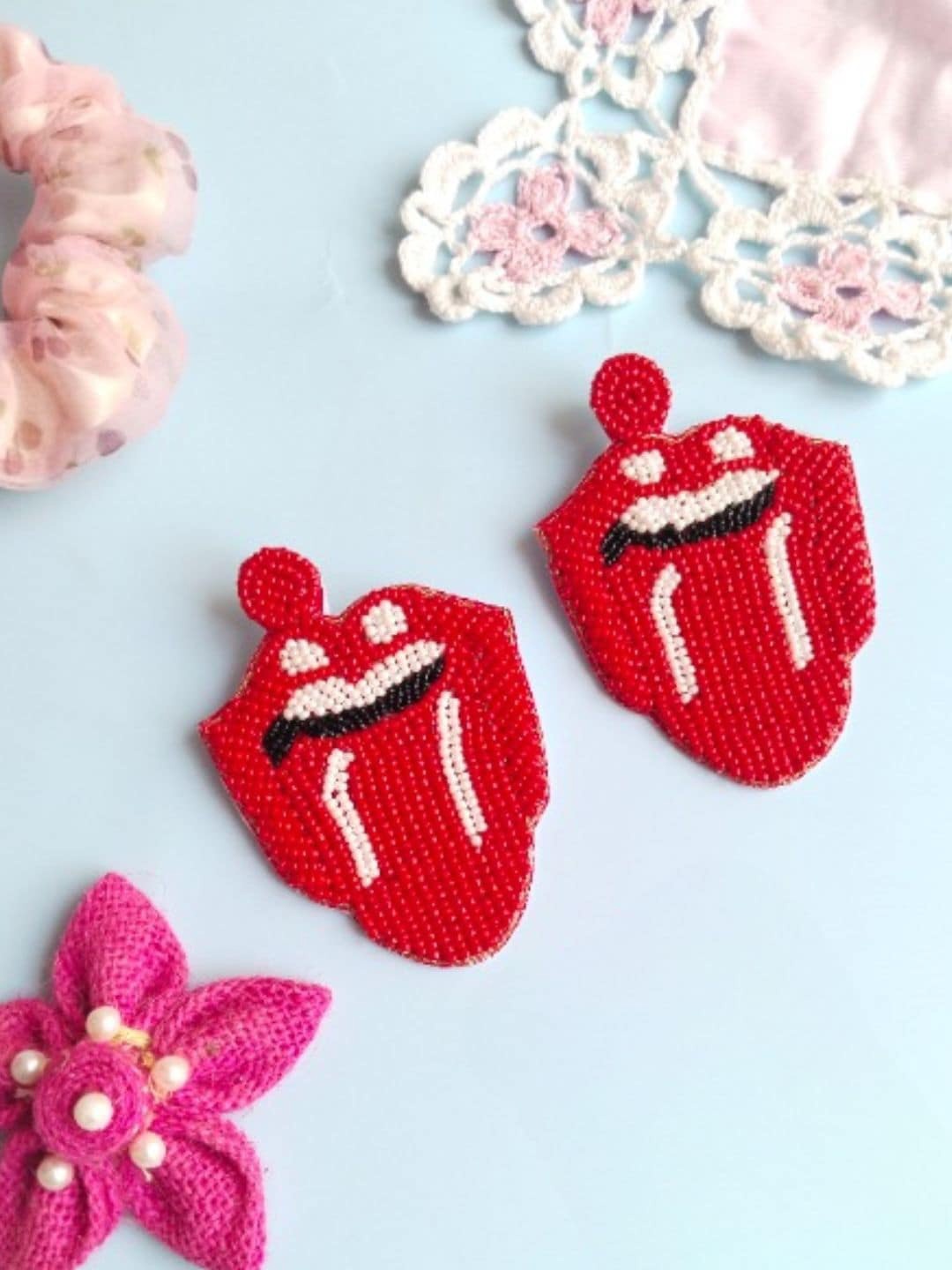 

DressBerry Red & White Quirky Drop Earrings