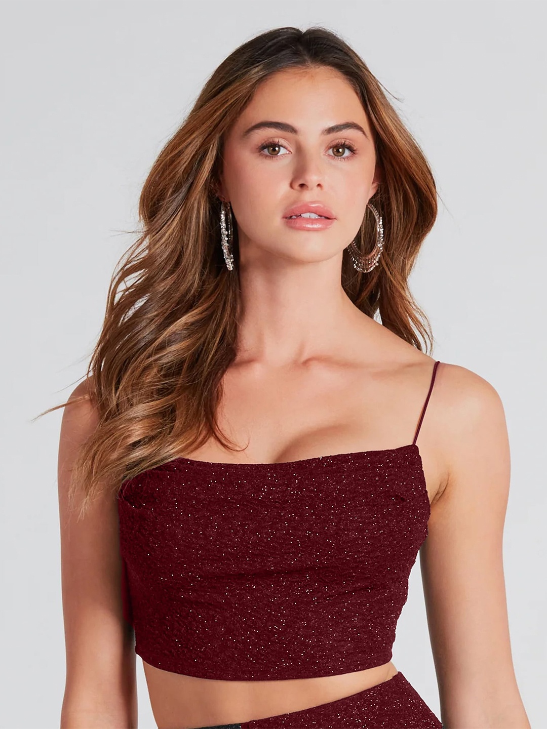 

ADDYVERO Shoulder Straps Crop Top, Maroon