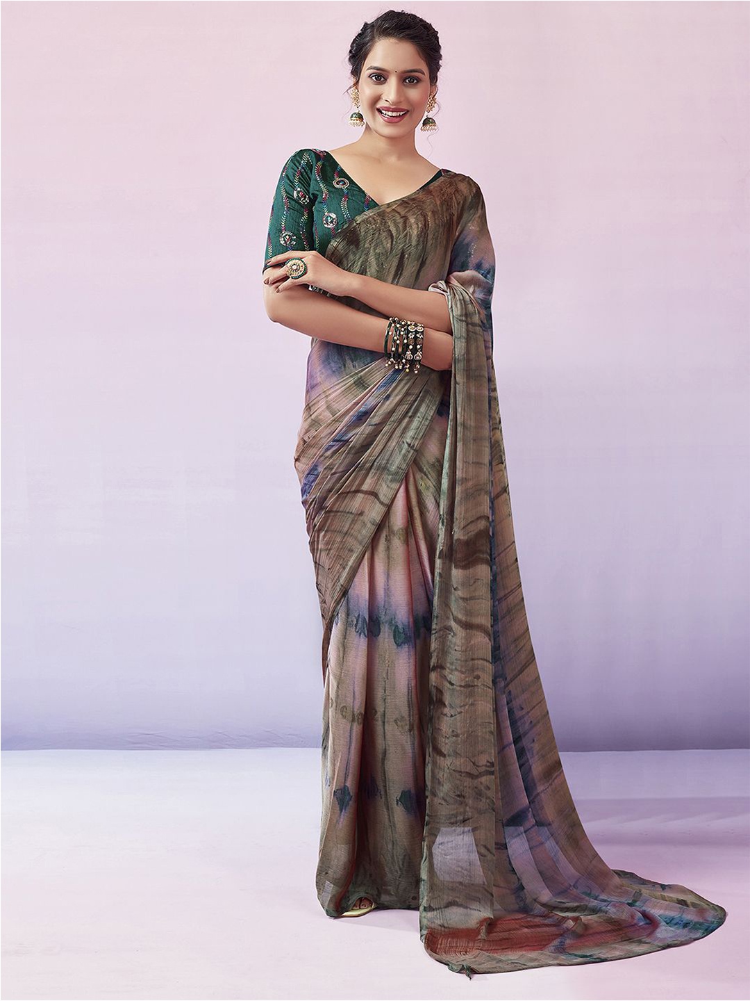 

Mitera Peach Colour & blue Leheriya Ready To Wear Saree