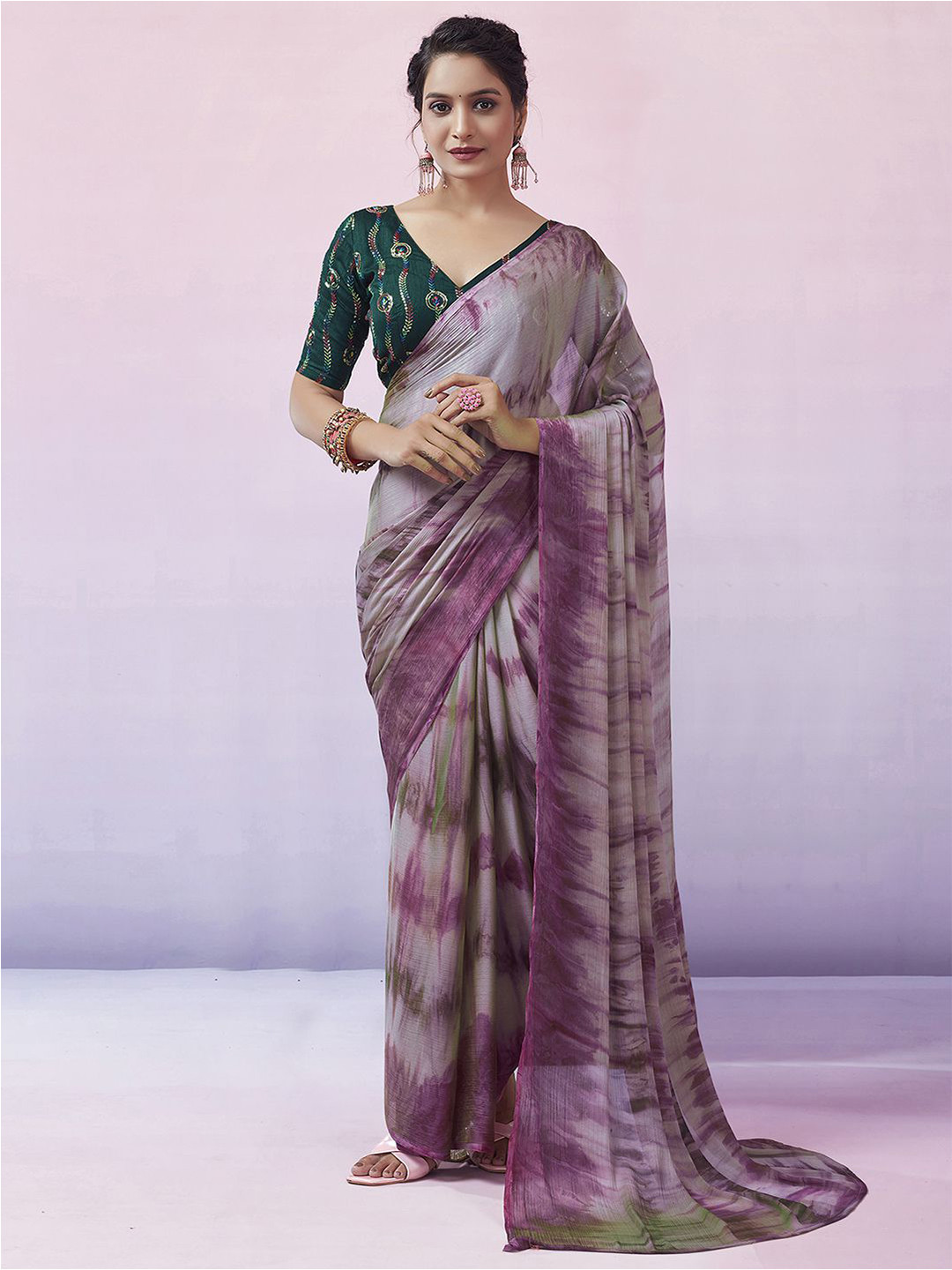 

Mitera Purple Ombre Leheriya Ready To Wear Saree