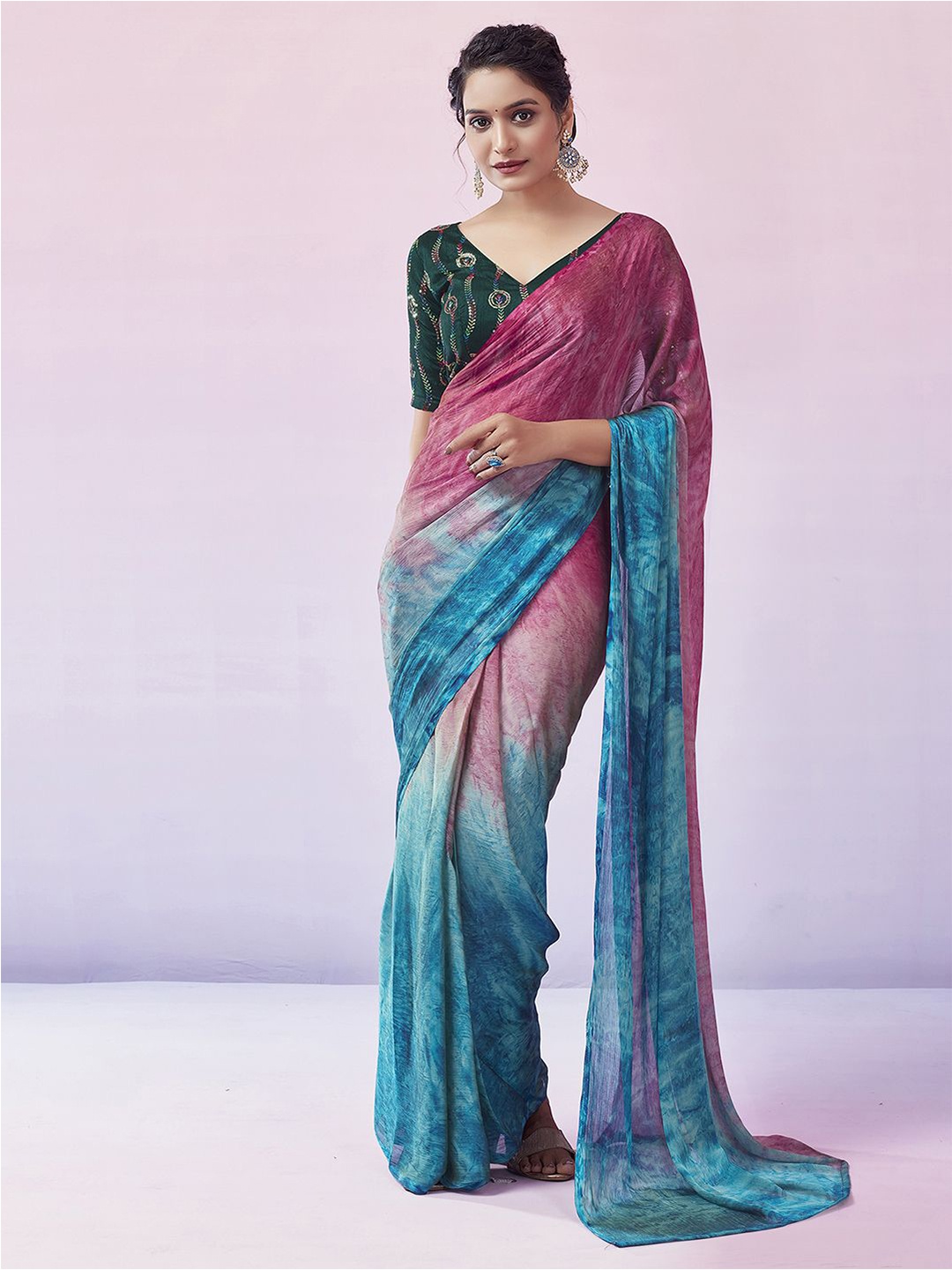 

Mitera Ombre Ready to Wear Bagru Saree, Blue