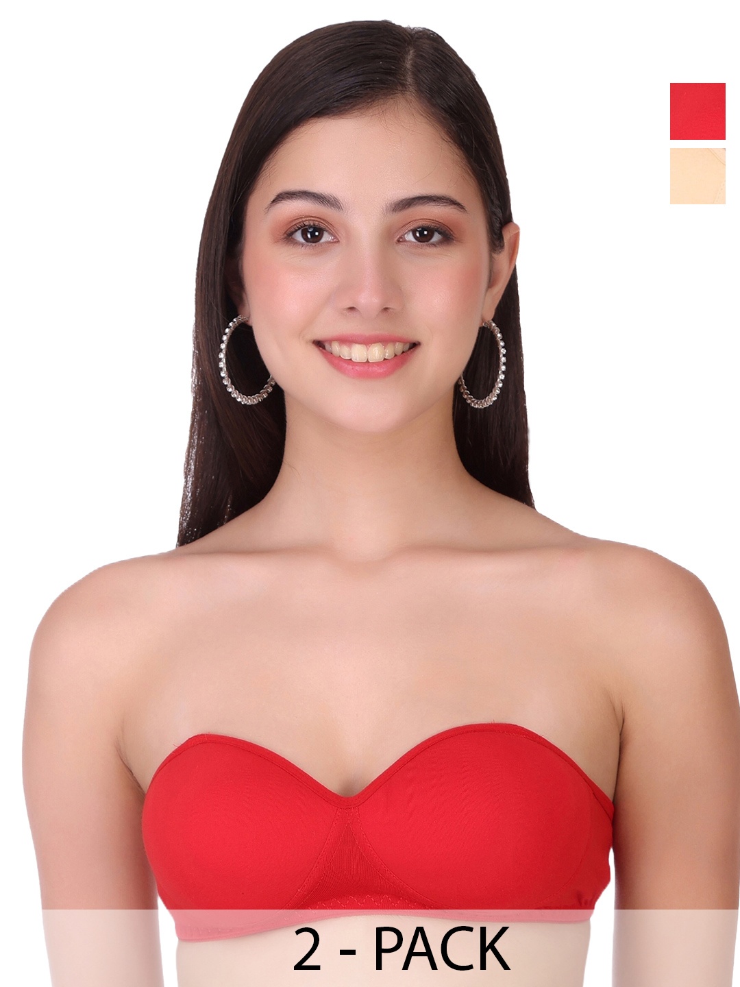

SELFCARE Pack Of 2 Half Coverage Lightly Padded Bandeau Bras With All Day Comfort, Red