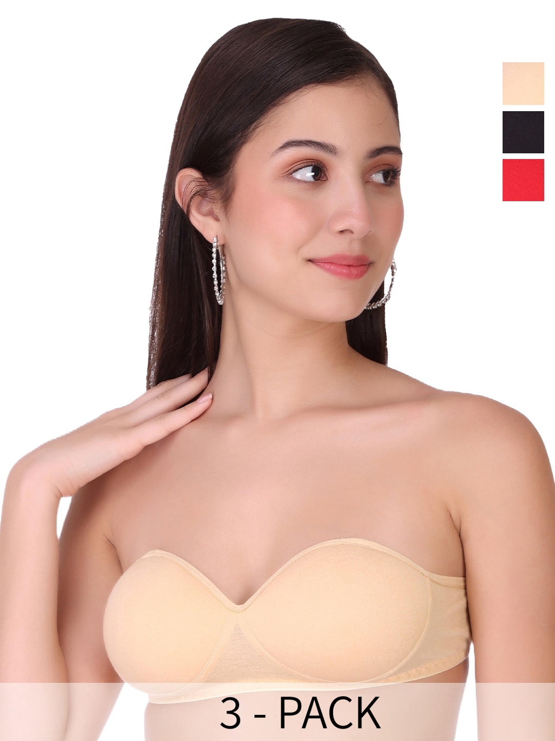 

SELFCARE Pack Of 3 Half Coverage Lightly Padded Bandeau Bras With All Day Comfort, Nude