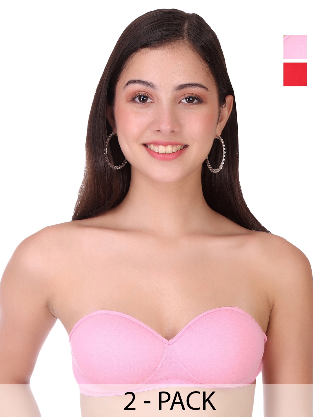 

SELFCARE Pack Of 2 Half Coverage Lightly Padded Bandeau Bras With All Day Comfort, Pink