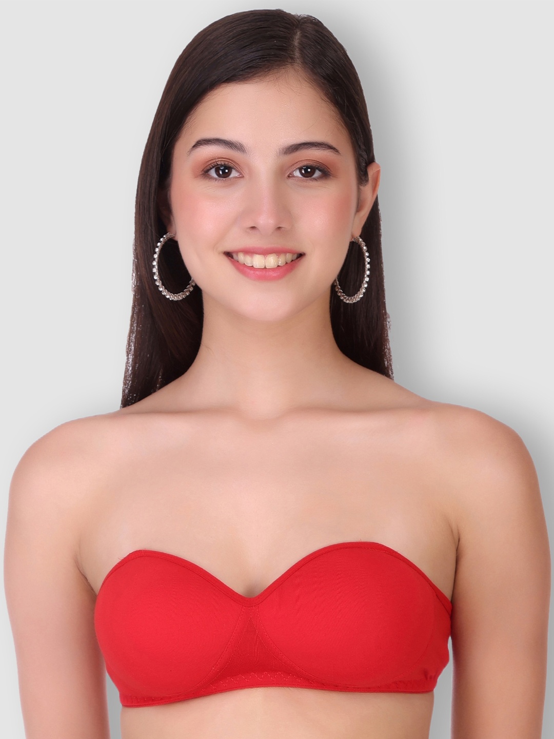 

SELFCARE Half Coverage Lightly Padded Anti Odour Bandeau Bra With All Day Comfort, Red