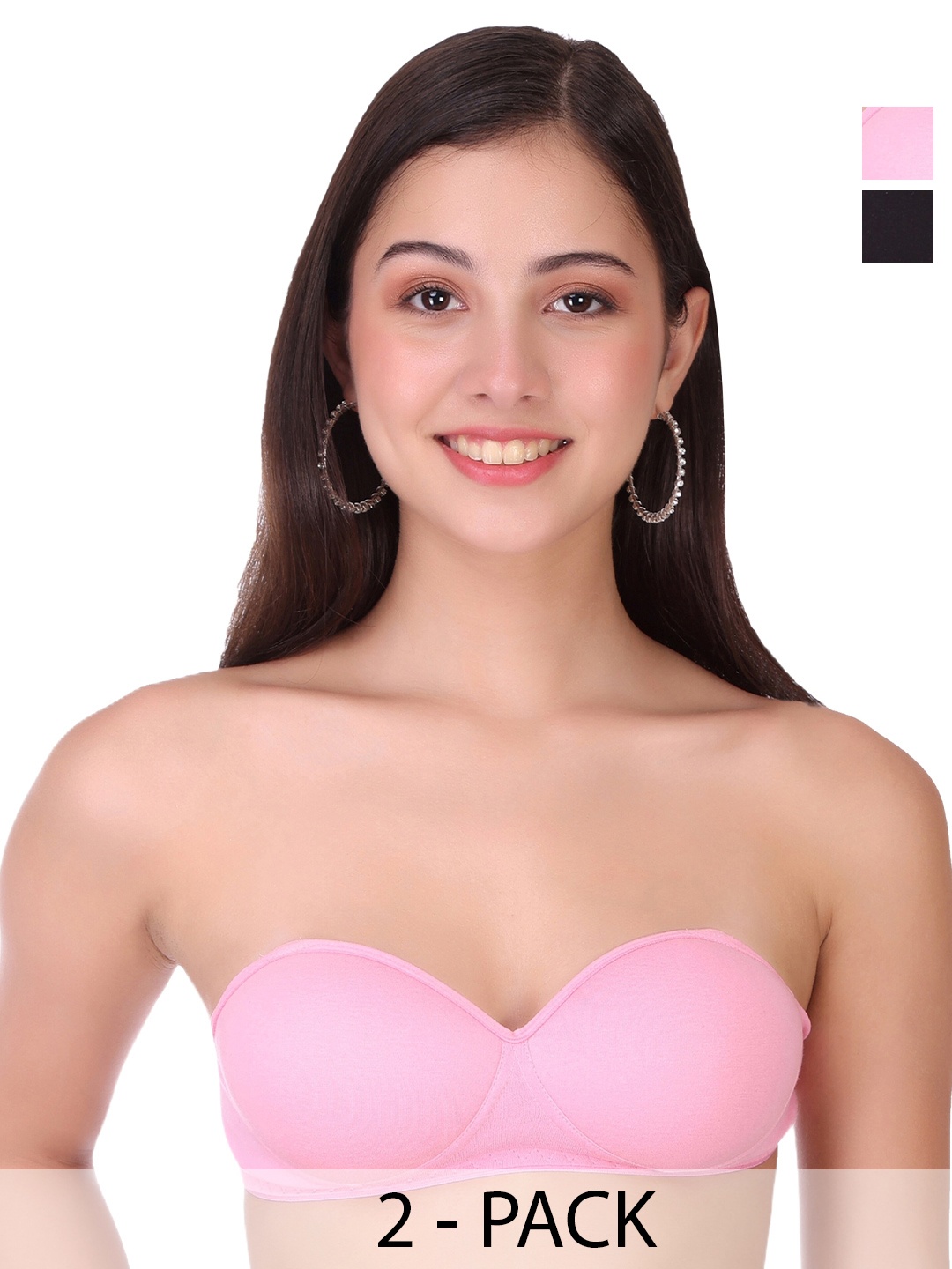 

SELFCARE Pack Of 2 Half Coverage Lightly Padded Bandeau Bras With All Day Comfort, Pink