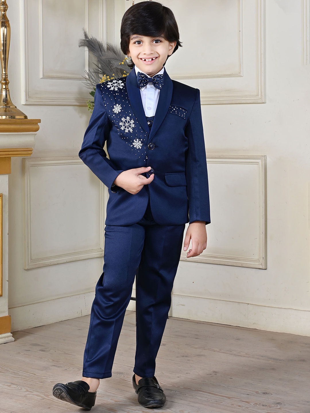 

BT DEZINES Boys Single-Breasted Five-Piece Party Suits, Navy blue