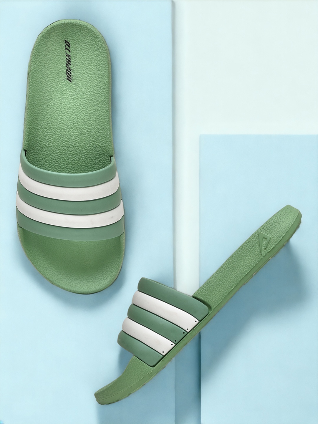 

IMPAKTO Women Striped ComfyStep Sliders, Green