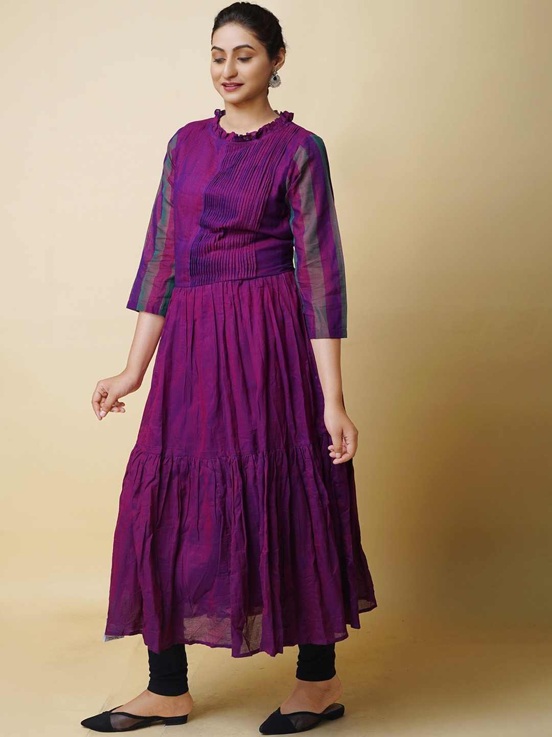 

Unnati Silks Handloom Pleated Cotton Anarkali Kurta, Purple